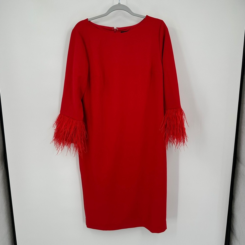Ashro Womens Cocktail Dress Size 14 Ostrich Feather Trim Bold Statement Holiday